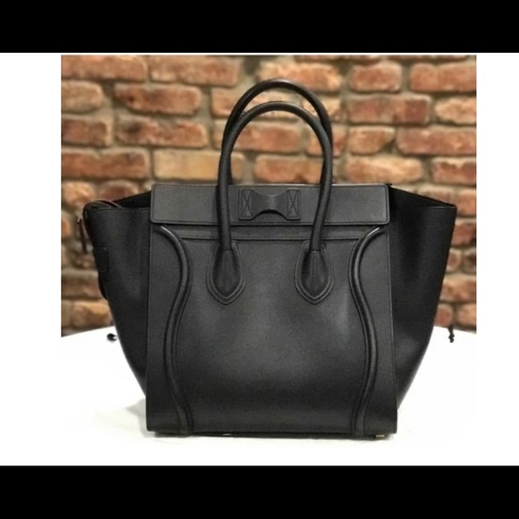 Celine Luggage Tote Black Calfskin Leather Satchel - Picture 4 of 5